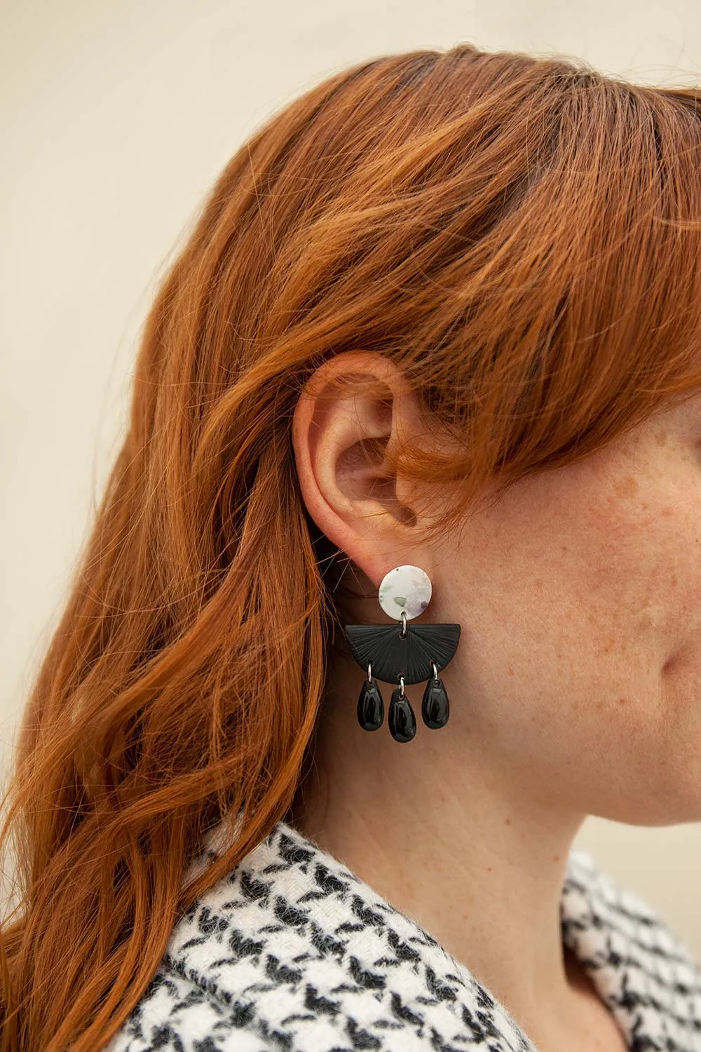 Boheme Black | Textured Half-Moon Pendant Earrings