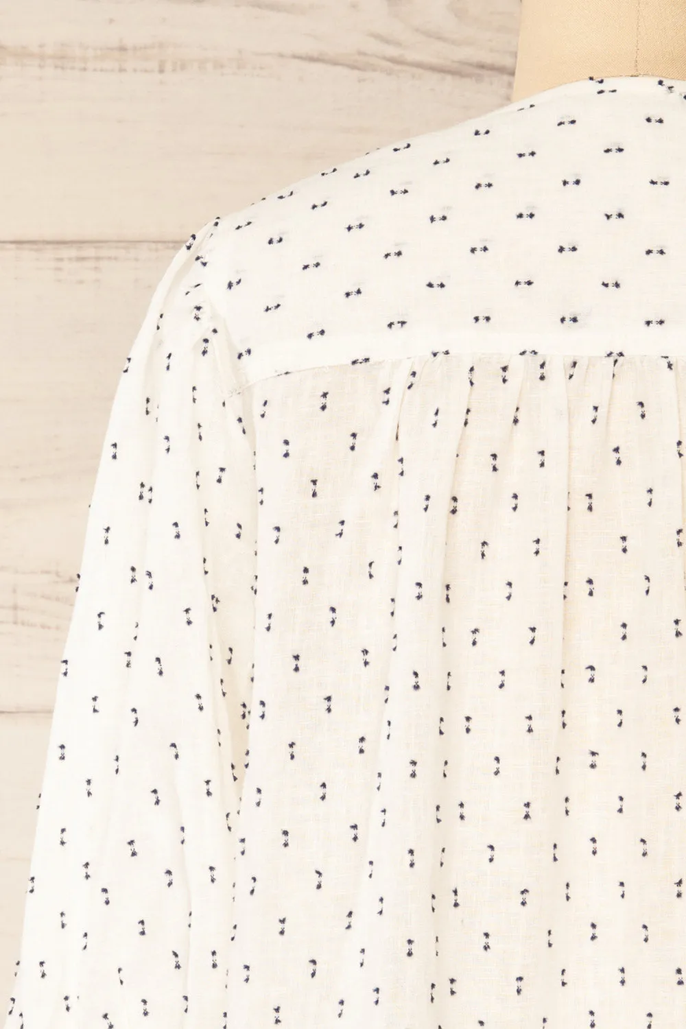 Brampton | White 3/4 Sleeve Blouse w/ Embroidery