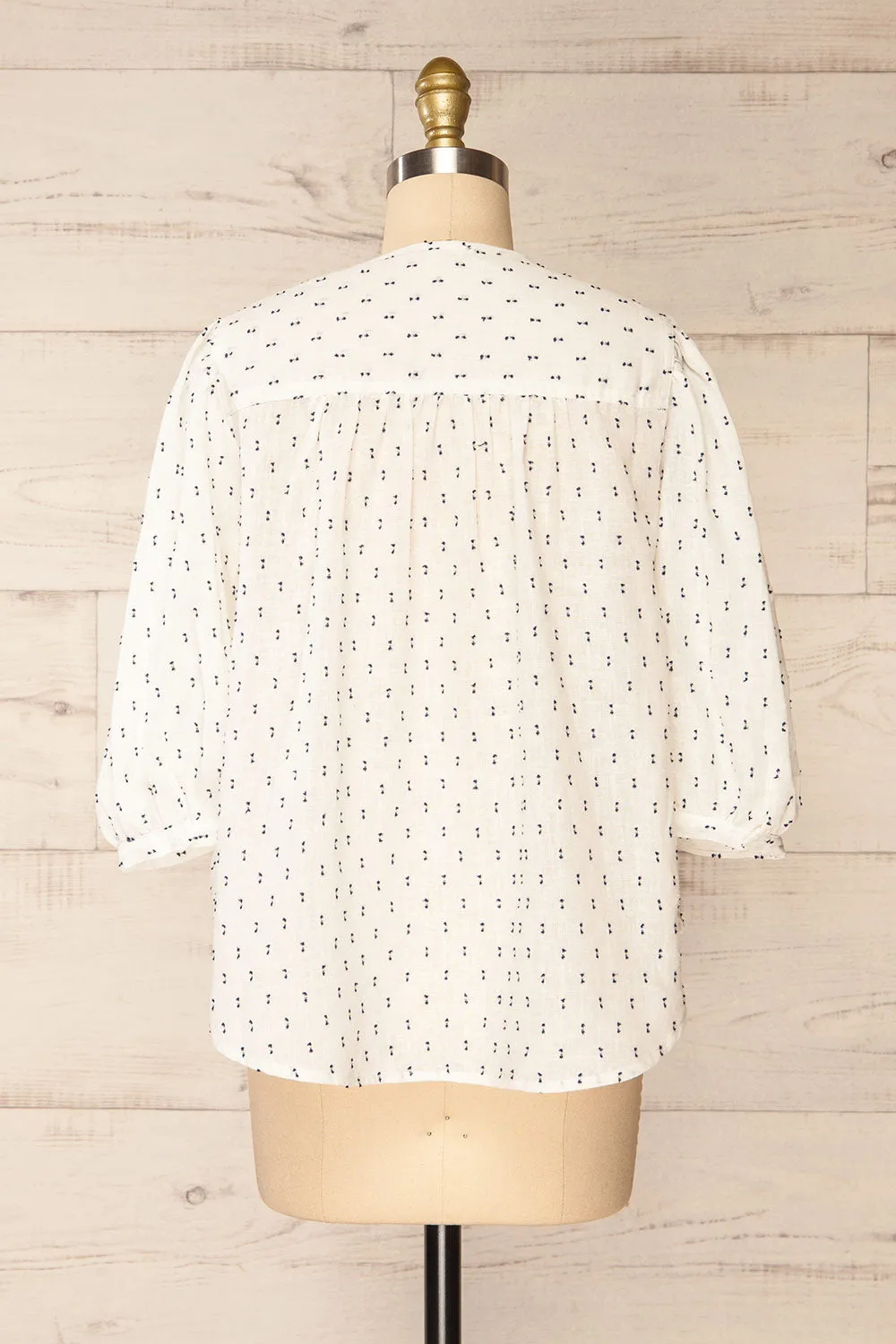 Brampton | White 3/4 Sleeve Blouse w/ Embroidery
