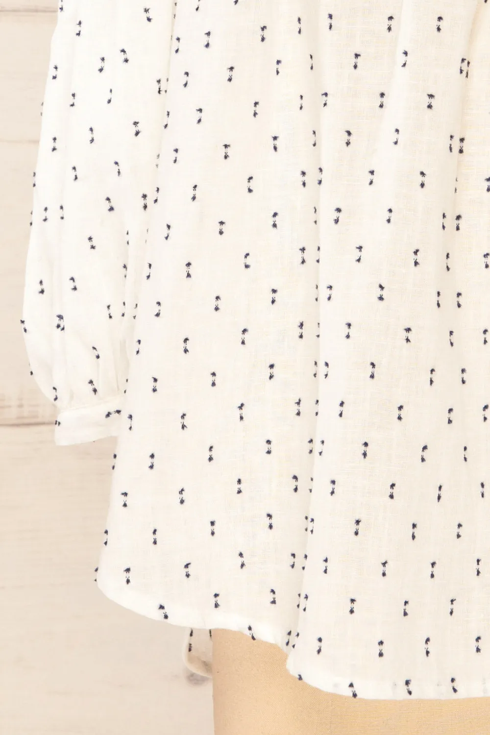 Brampton | White 3/4 Sleeve Blouse w/ Embroidery