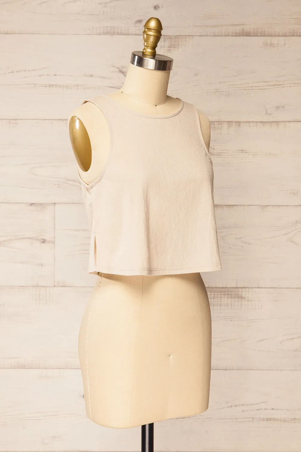Calabar Beige | Boxy Tank Top w/ Small Slits