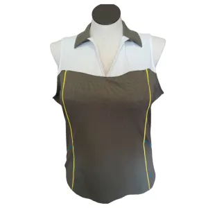 Callaway White & Brown Textured Sleeveless Colorblock Polo Size XL