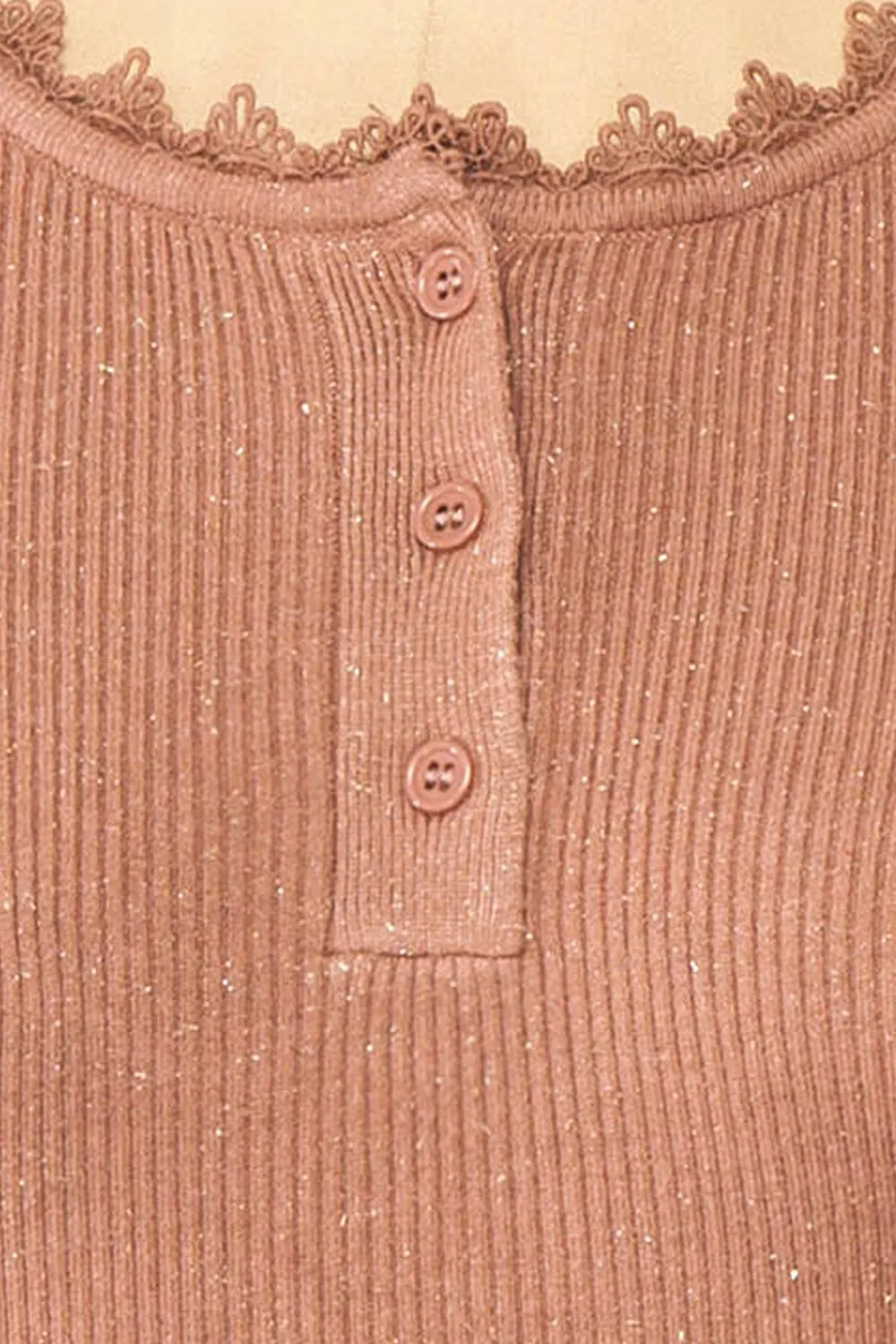 Candra | Mauve Ribbed Top w/ Lace Collar
