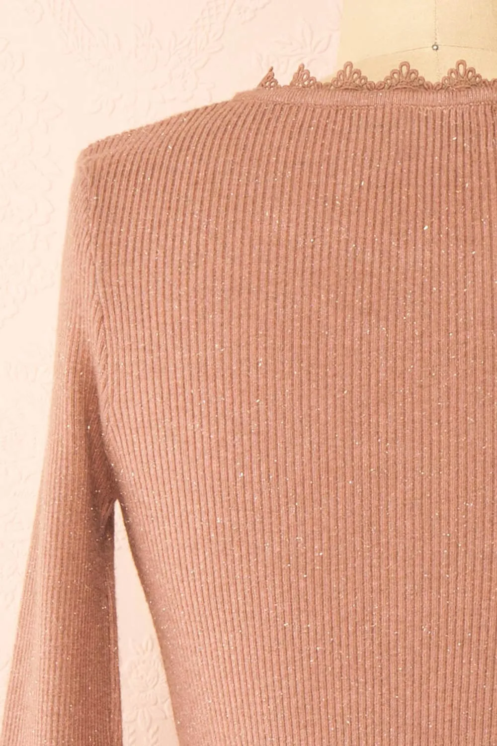 Candra | Mauve Ribbed Top w/ Lace Collar