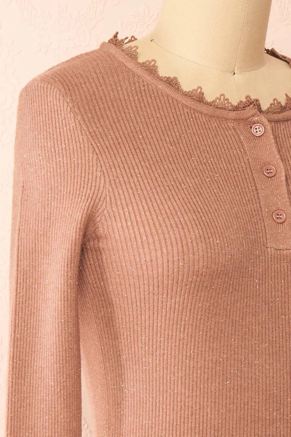 Candra | Mauve Ribbed Top w/ Lace Collar