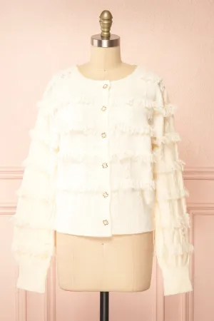 Caradine Ivory | Knit Cardigan with Fringe