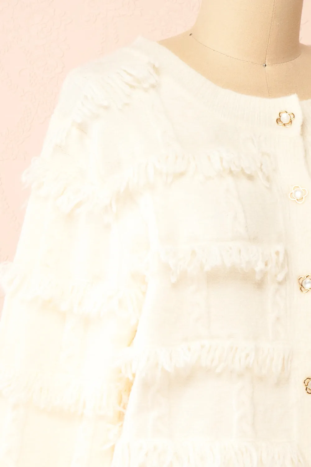 Caradine Ivory | Knit Cardigan with Fringe