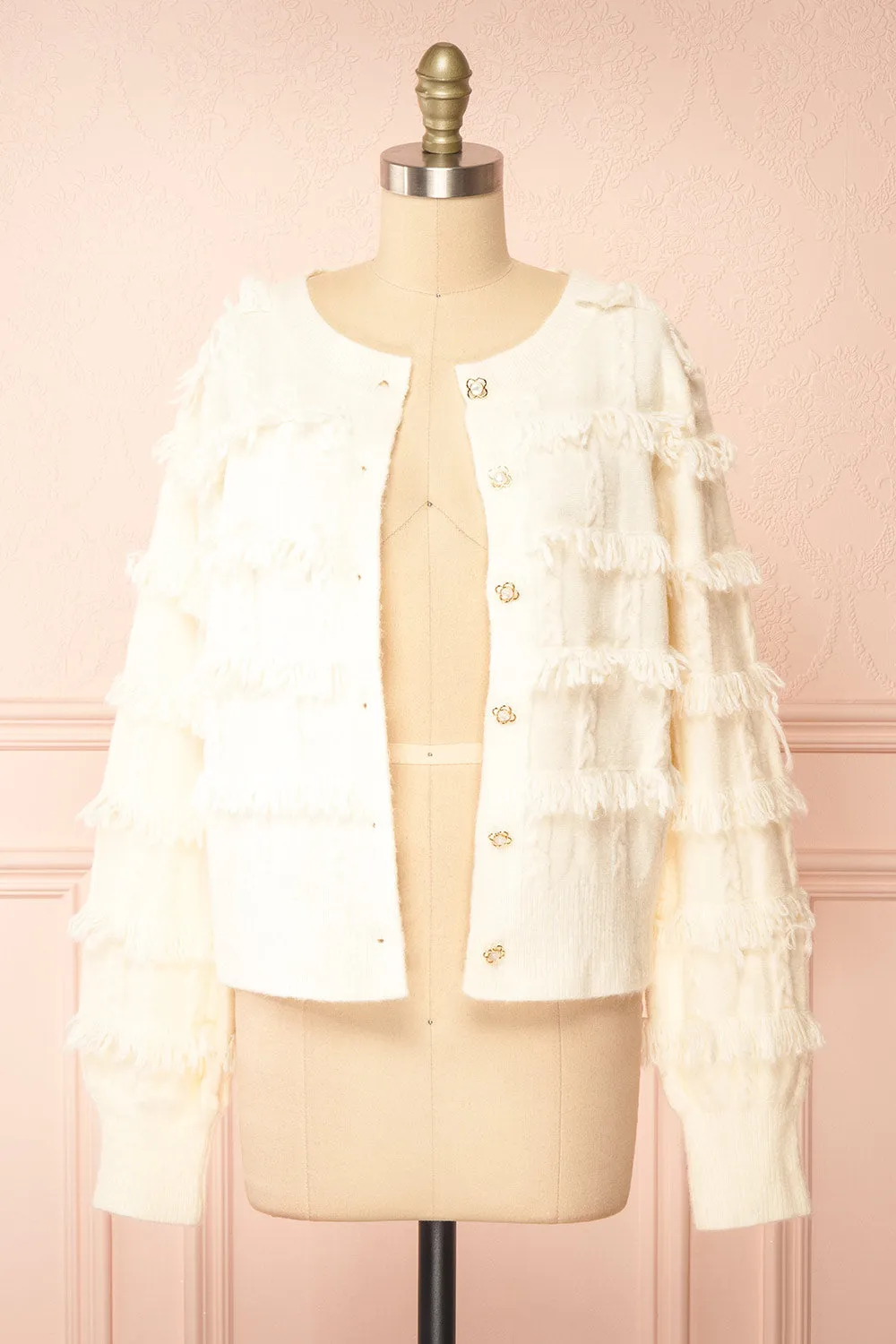 Caradine Ivory | Knit Cardigan with Fringe