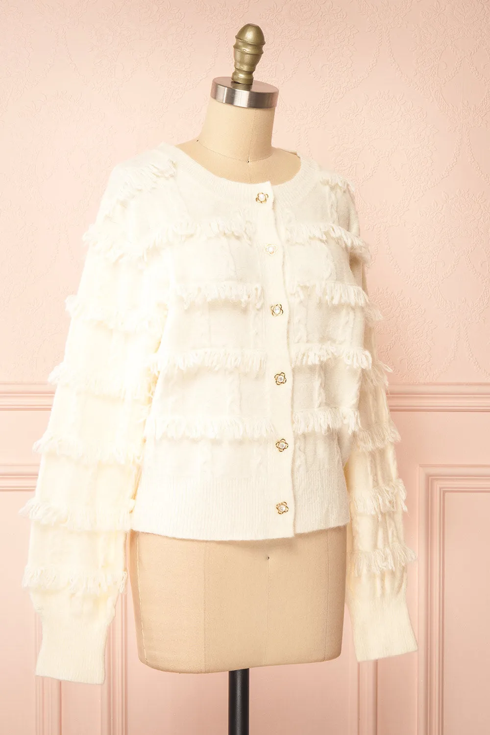 Caradine Ivory | Knit Cardigan with Fringe