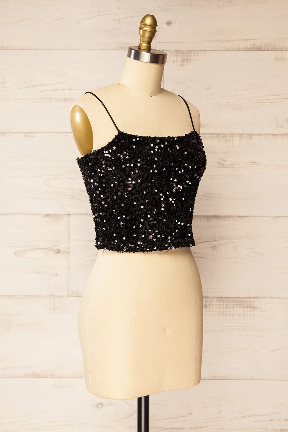 Cavaignac | Black Sequin Crop Top