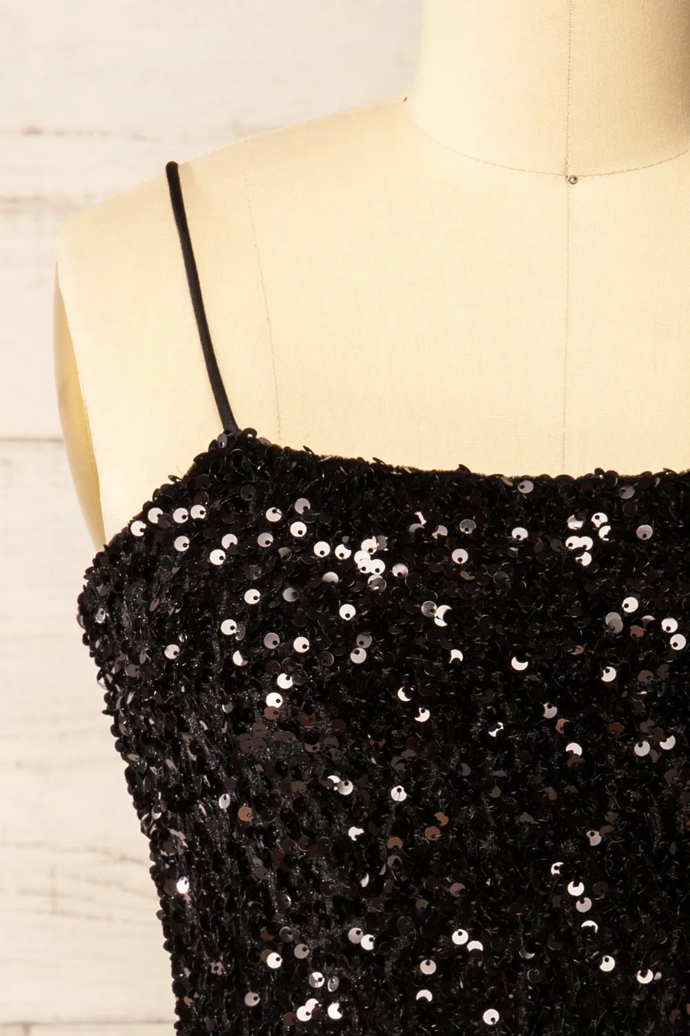 Cavaignac | Black Sequin Crop Top