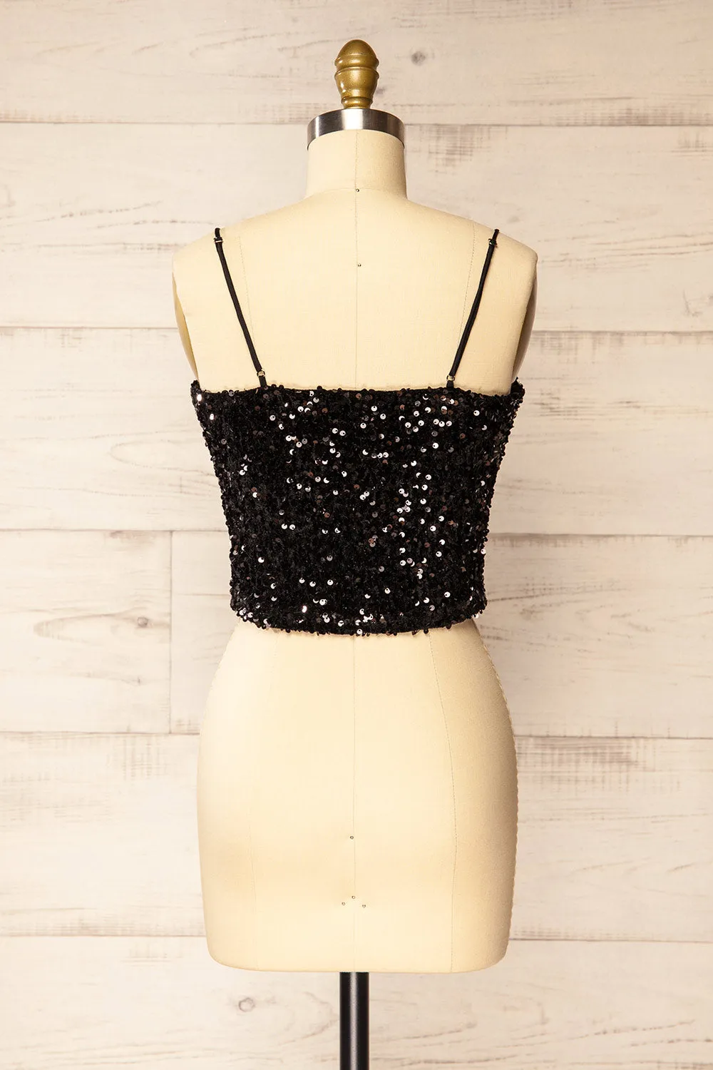 Cavaignac | Black Sequin Crop Top