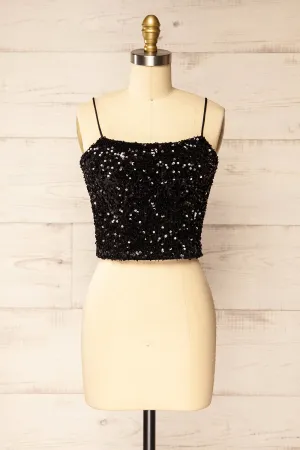 Cavaignac | Black Sequin Crop Top