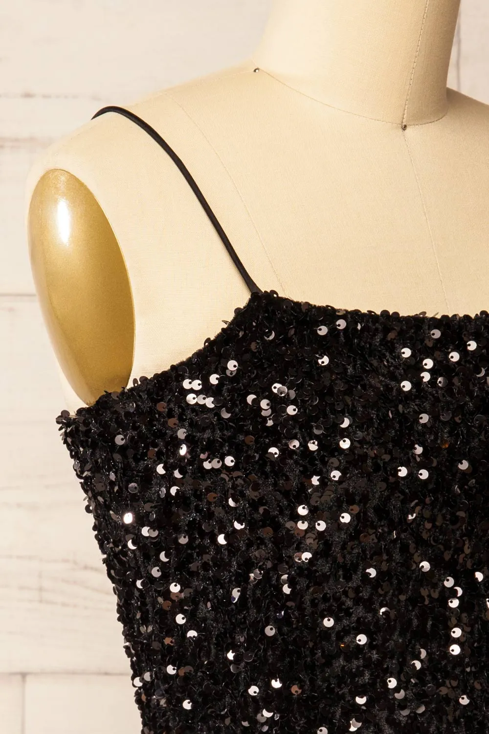 Cavaignac | Black Sequin Crop Top