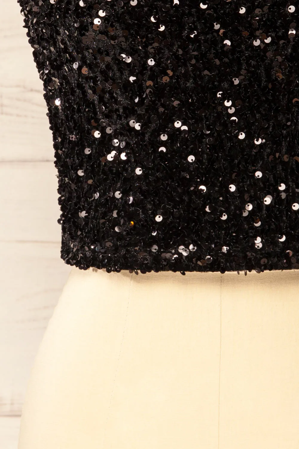Cavaignac | Black Sequin Crop Top