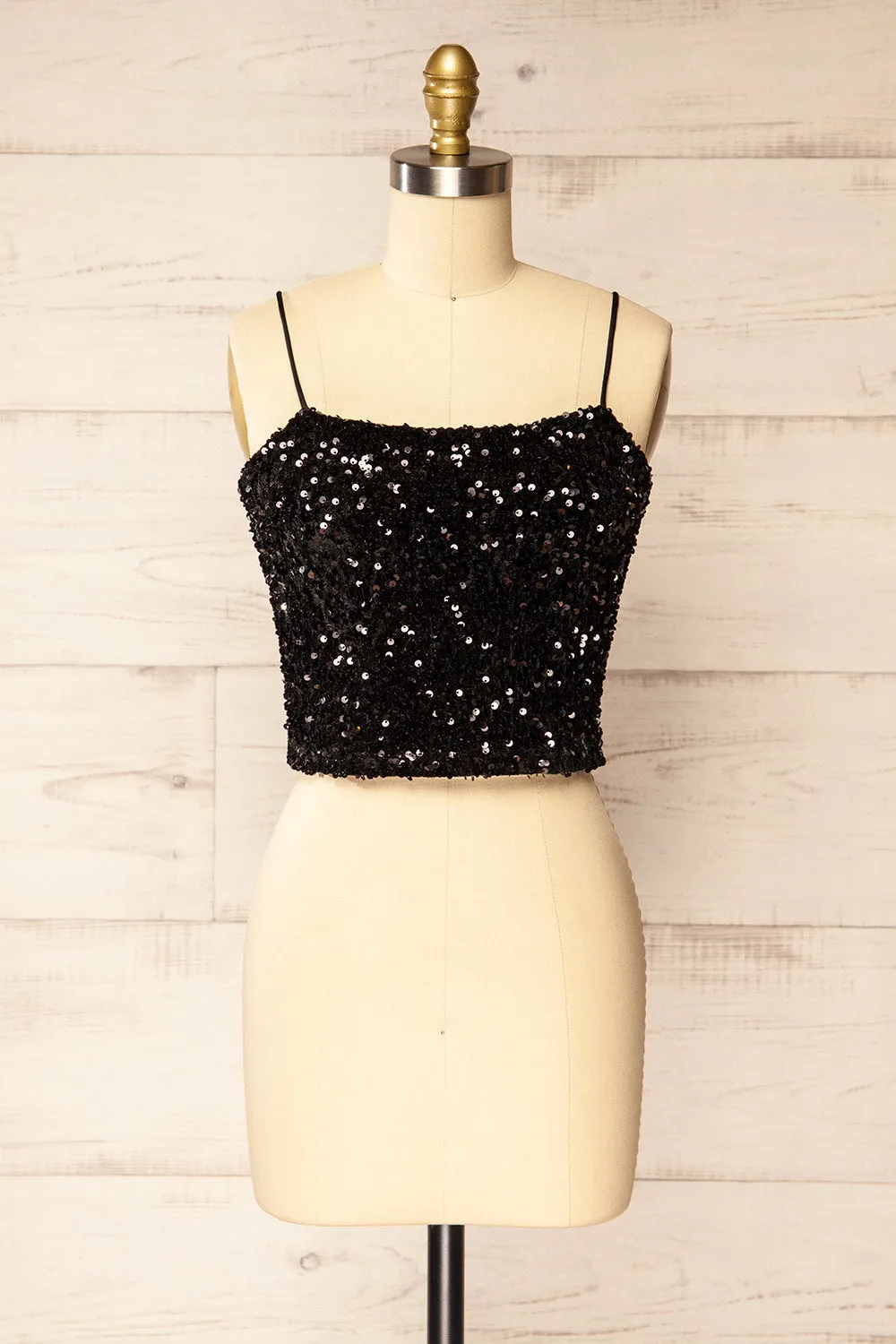 Cavaignac | Black Sequin Crop Top