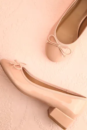Celastina Blush | Heeled Ballet Shoes w/ Bow
