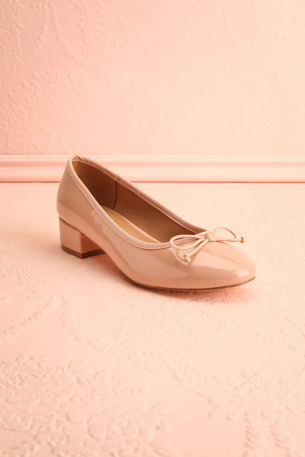 Celastina Blush | Heeled Ballet Shoes w/ Bow