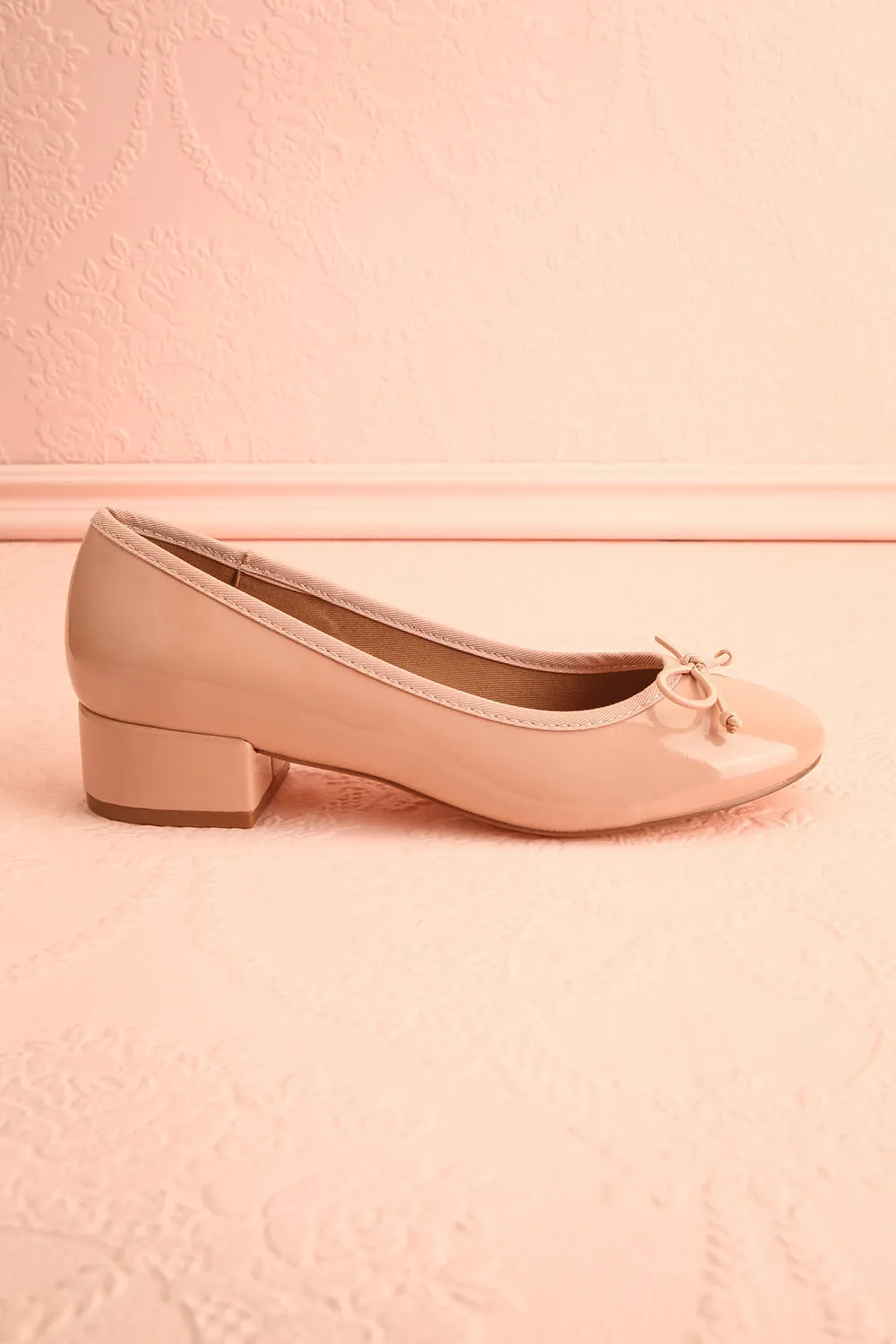 Celastina Blush | Heeled Ballet Shoes w/ Bow