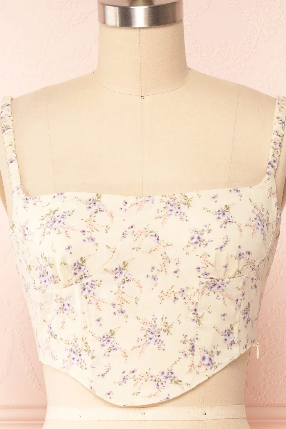 Cissiae Beige | Floral Cropped Tank Top