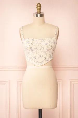 Cissiae Beige | Floral Cropped Tank Top