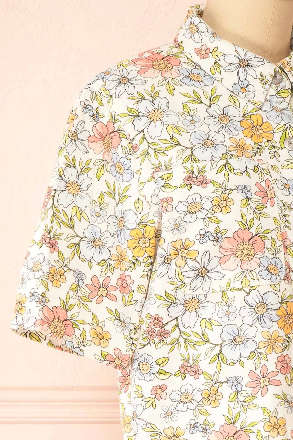 Connie | Floral Denim Short-Sleeved Shirt