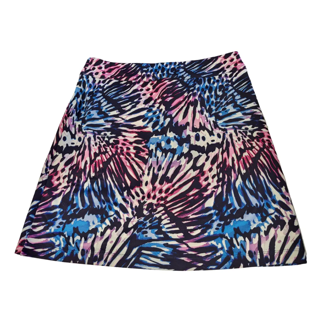 Coral Bay Blue, Pink and Purple Tye Dye Abstract Floral Skort Size S