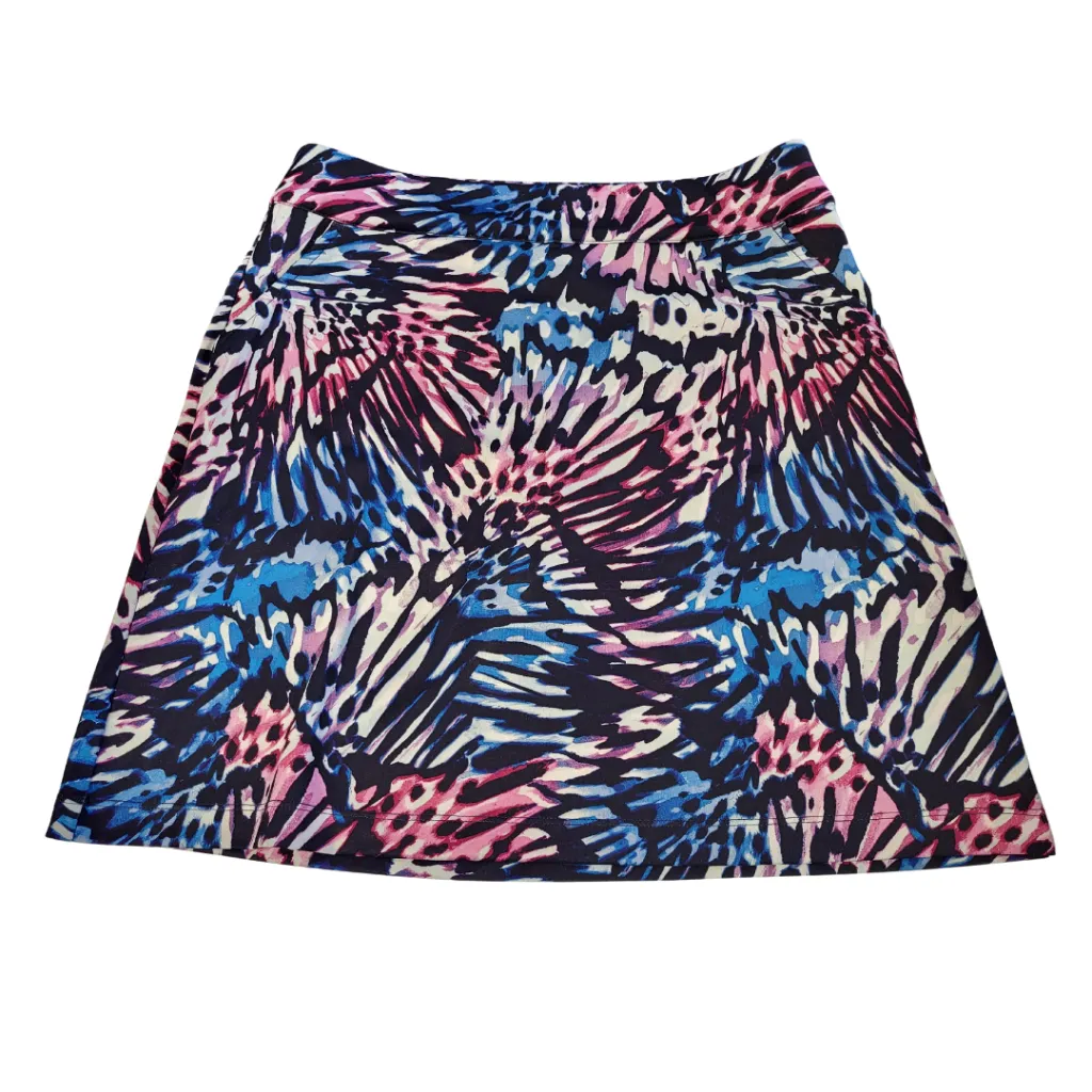 Coral Bay Blue, Pink and Purple Tye Dye Abstract Floral Skort Size S