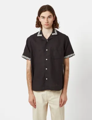 Corridor Hamsa Floral Short Sleeve Linen Shirt - Black