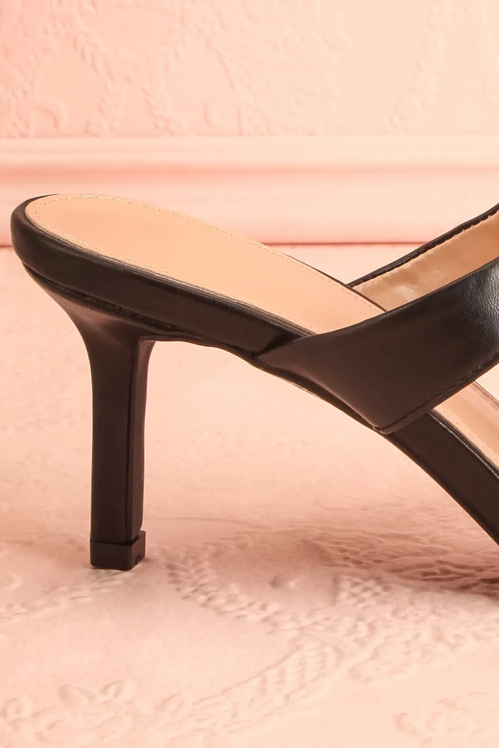 Cristine Black | Faux-Leather Heels w/ Flower Detail