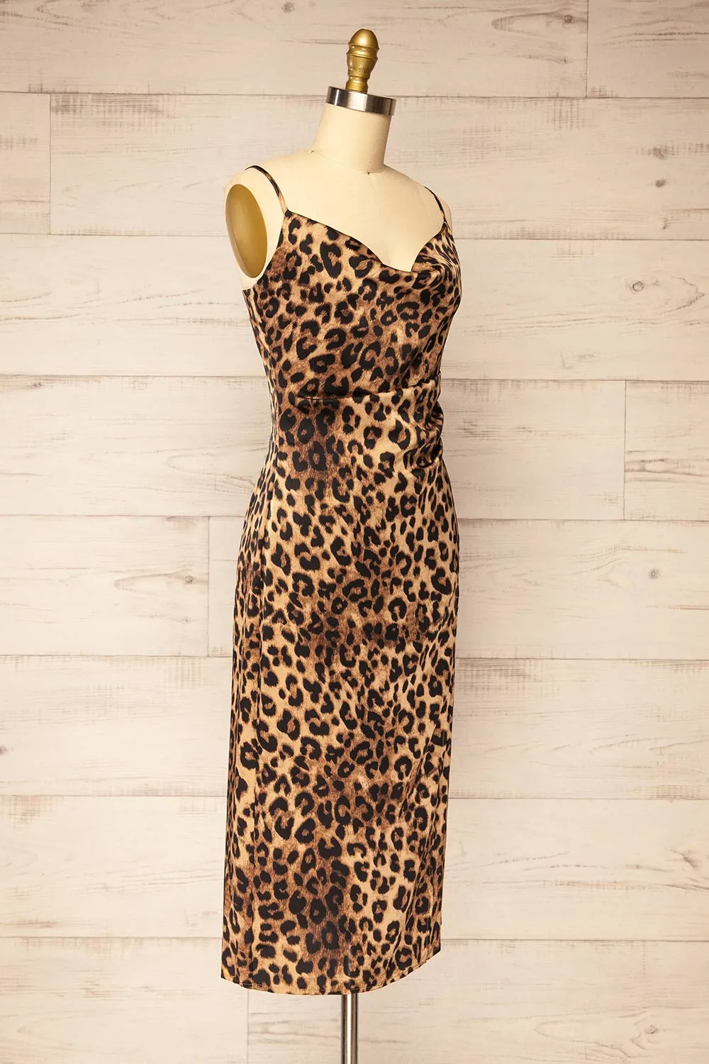 Croenen | Cowl Neck Leopard Midi Dress