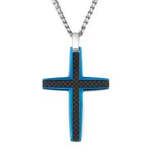 Crucible Los Angeles Black Carbon Fiber Stainless Steel Cross Necklace - Large