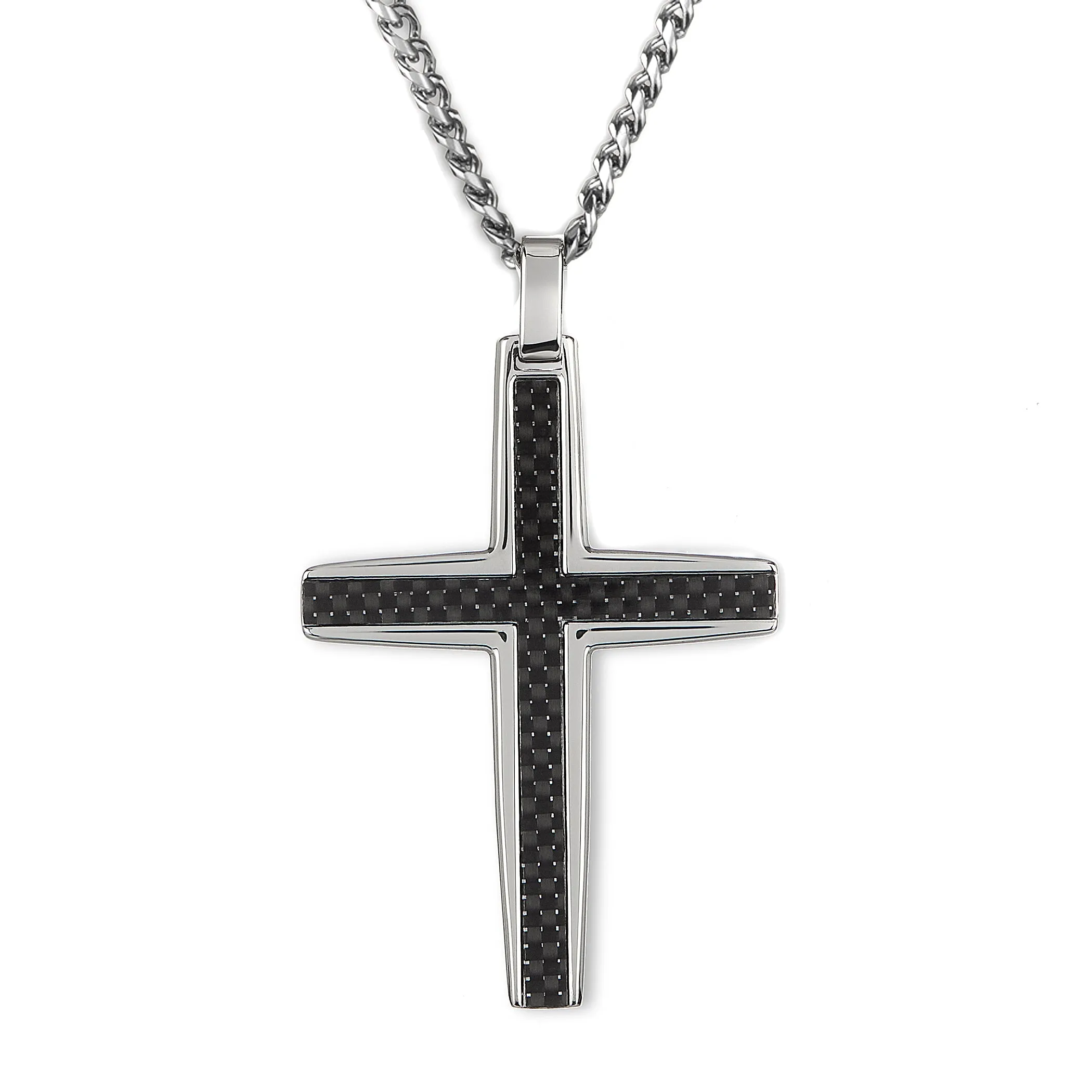 Crucible Los Angeles Black Carbon Fiber Stainless Steel Cross Necklace - Large