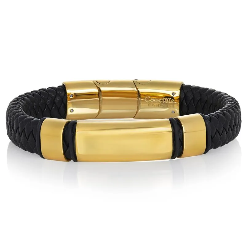 Crucible Los Angeles Black Leather and Stainless Steel Engravable ID Bracelet