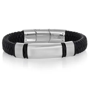 Crucible Los Angeles Black Leather and Stainless Steel Engravable ID Bracelet