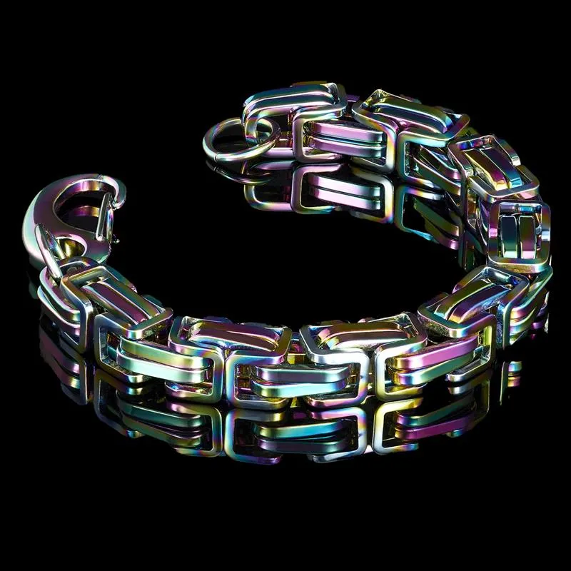 Crucible Los Angeles Stainless Steel Byzantine Chain Bracelet 11mm Wide - 10"