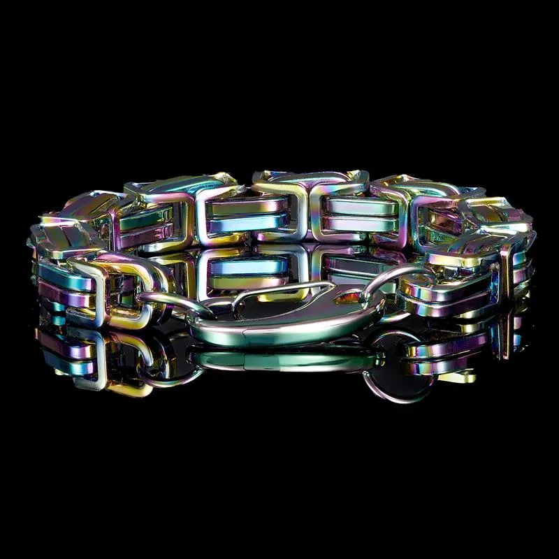 Crucible Los Angeles Stainless Steel Byzantine Chain Bracelet 11mm Wide - 10"