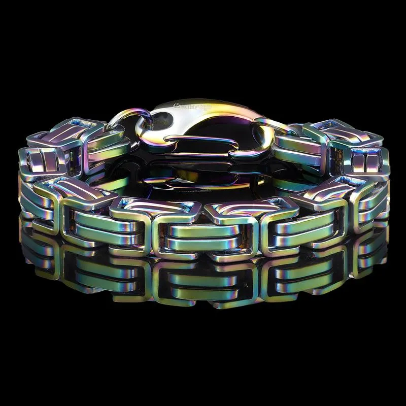 Crucible Los Angeles Stainless Steel Byzantine Chain Bracelet 11mm Wide - 10"