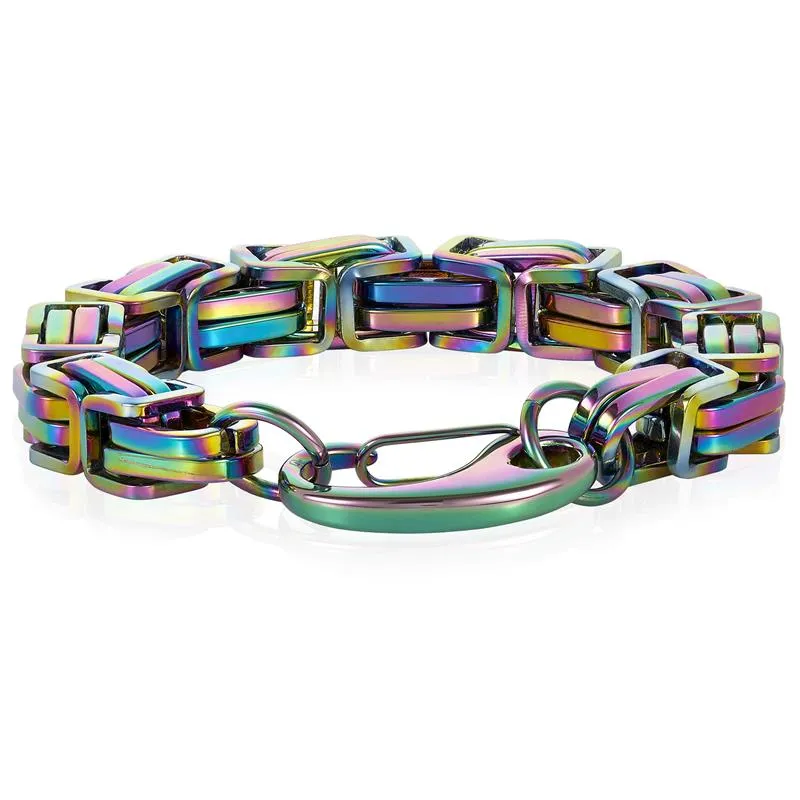 Crucible Los Angeles Stainless Steel Byzantine Chain Bracelet 11mm Wide - 10"