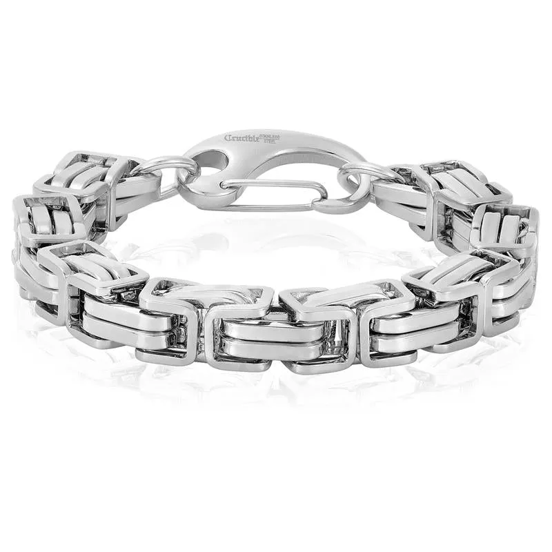 Crucible Los Angeles Stainless Steel Byzantine Chain Bracelet 11mm Wide - 10"