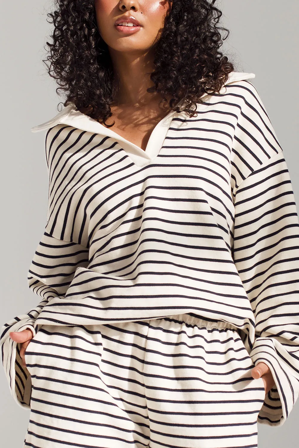 Cruisie Navy Stripes | Oversized Stripped Polo Top by Dailystory