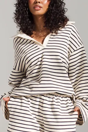Cruisie Navy Stripes | Oversized Stripped Polo Top by Dailystory