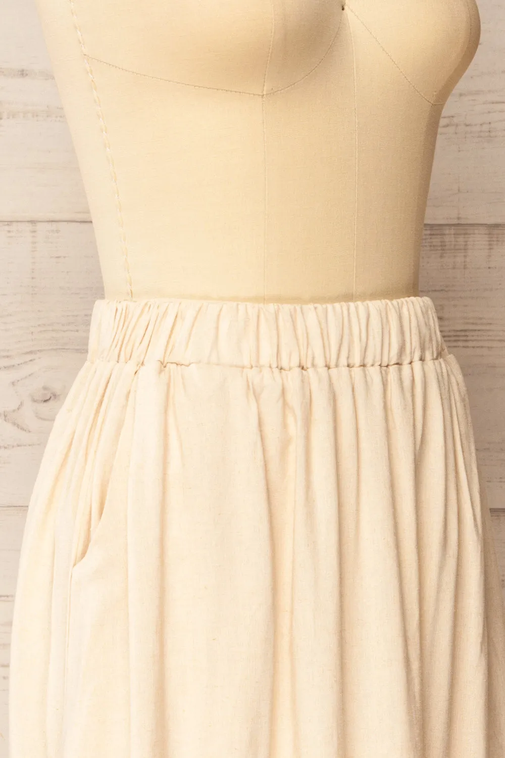 Cyriel | Beige Linen Midi Skirt w/ Pockets
