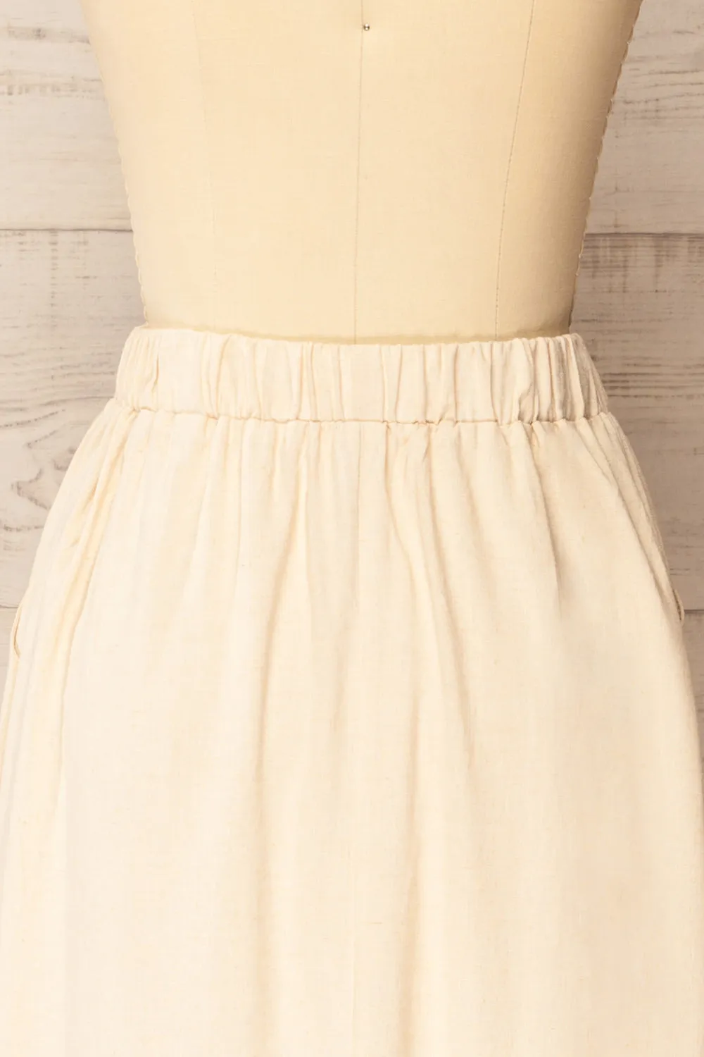 Cyriel | Beige Linen Midi Skirt w/ Pockets