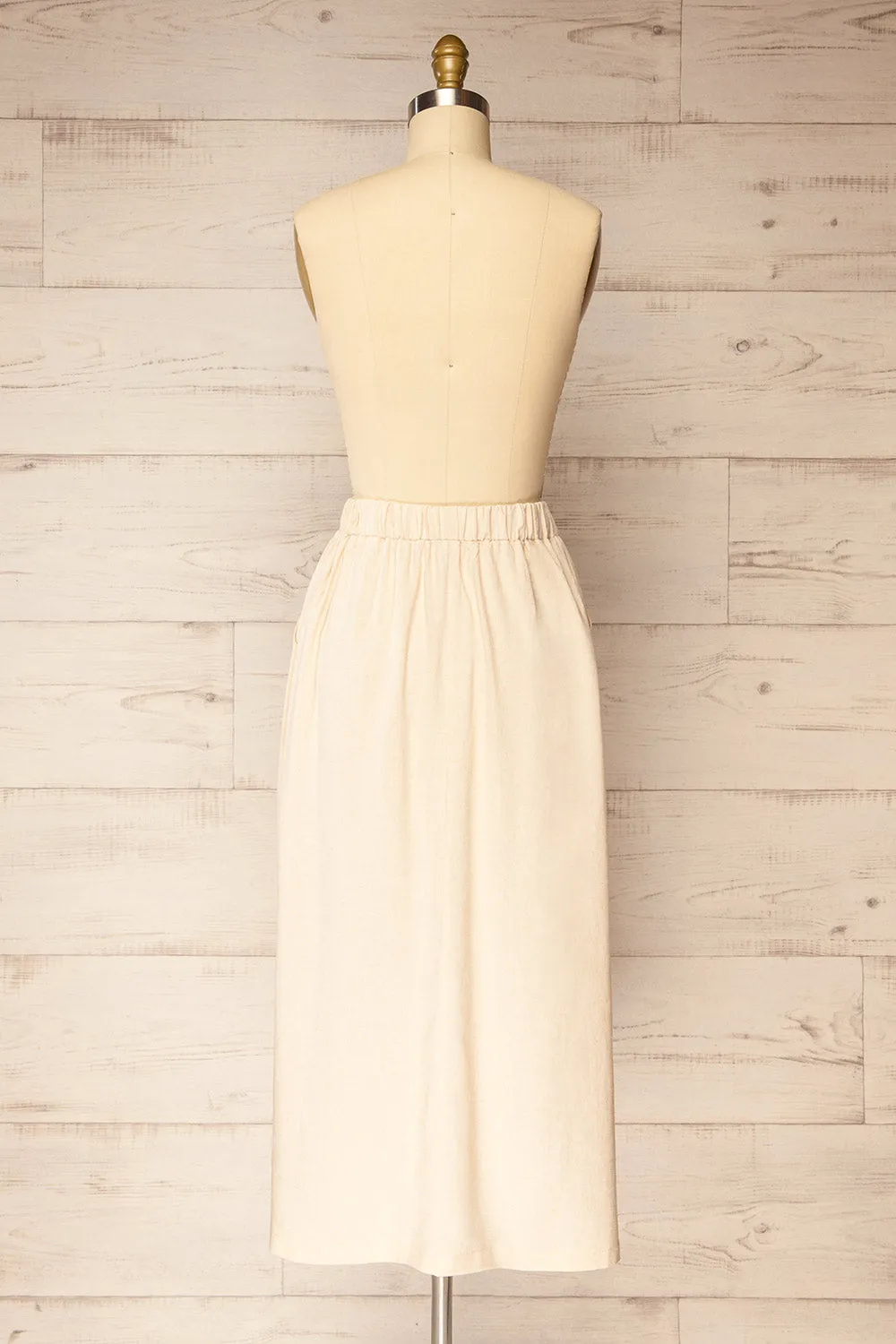 Cyriel | Beige Linen Midi Skirt w/ Pockets
