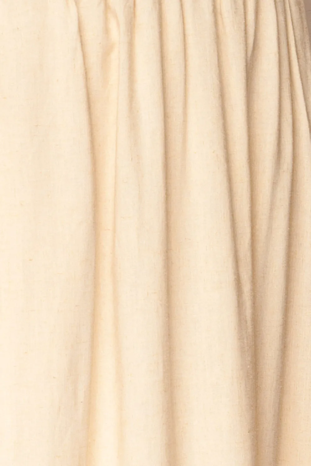 Cyriel | Beige Linen Midi Skirt w/ Pockets