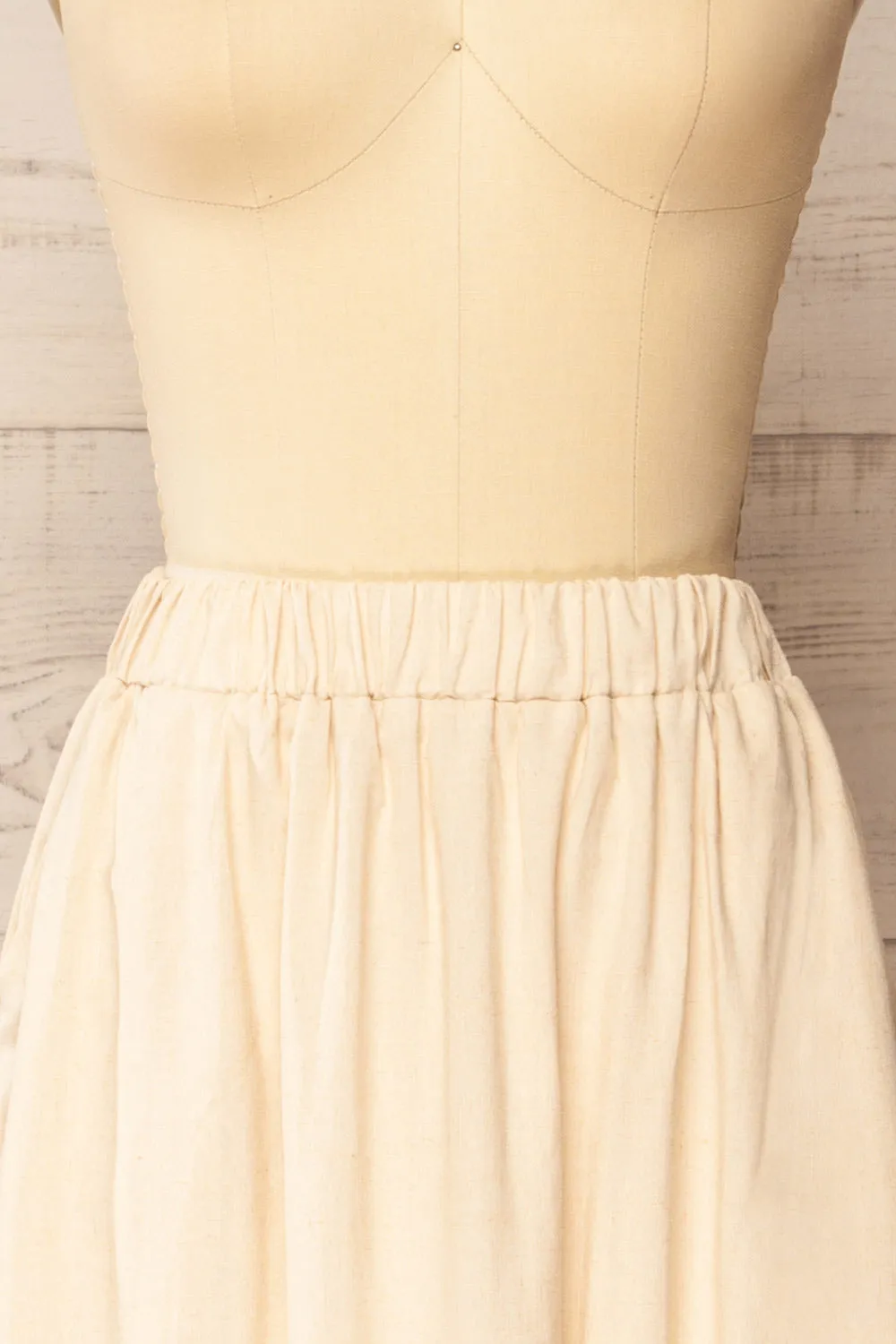Cyriel | Beige Linen Midi Skirt w/ Pockets