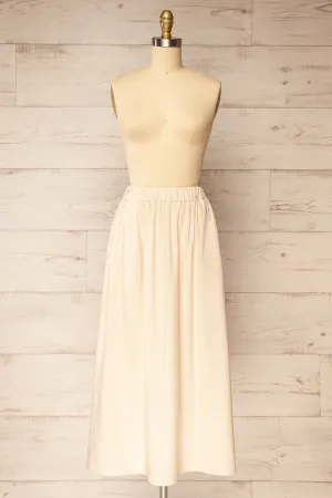 Cyriel | Beige Linen Midi Skirt w/ Pockets