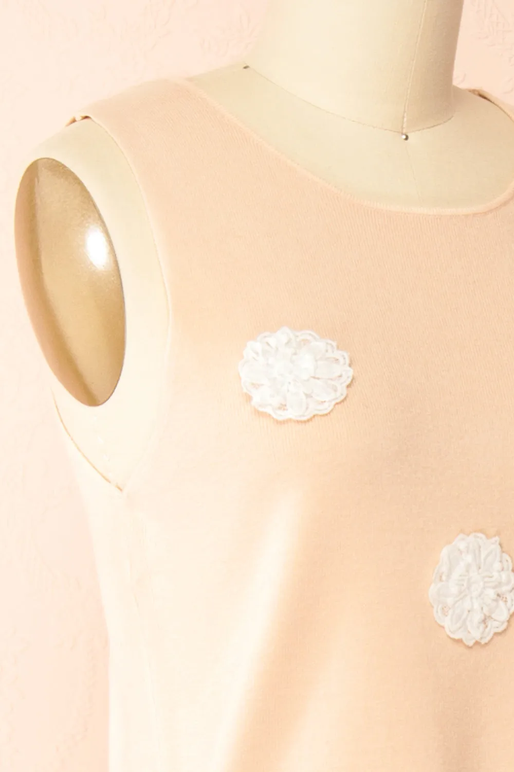 Dammar | Pink Sleeveless Top w/ Floral Detailing