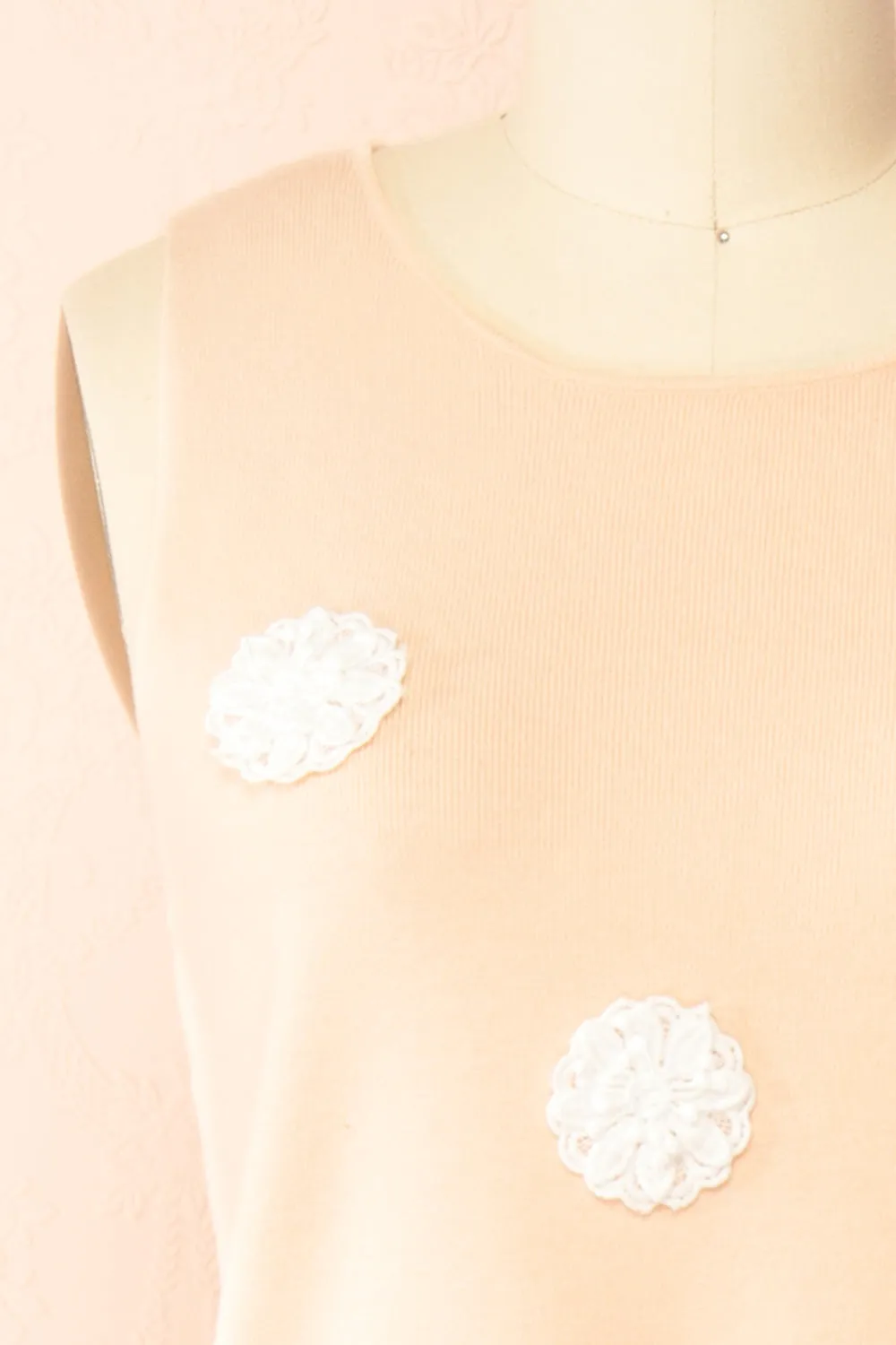 Dammar | Pink Sleeveless Top w/ Floral Detailing